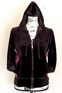 GLORIA VANDERBILT Sport Velour Hoodie L 20.5” p2p Black Multi EUC