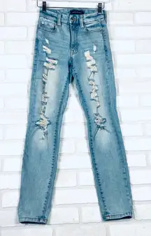 Aeropostale High Rise Curvy Jegging Size 0 Light Wash Distressed‎ Ripped Jeans