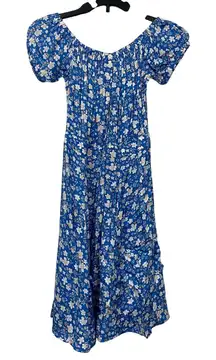 Capulet Women Milkmaid Off Shoulder Small Midi Tiered Blue Dress Floral Sundress