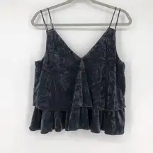 Aerie  Crushed Velvet Crop Top Gray Layered Double Spaghetti Strap Stretch