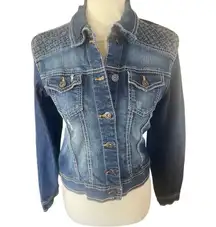 Rue 21 Distressed Medium Wash Denim Jacket Size Large (Junior)