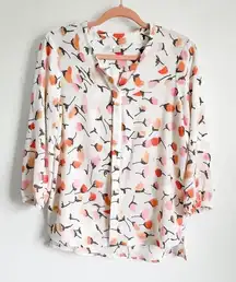 C&E White Floral Crepe Blouson Peasant Top sz small