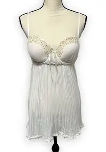 Linea Donatella Ivory Beaded Appliqué Lingerie Slip Dress