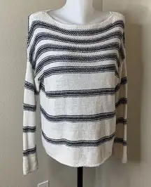 Vince Linen Striped Sweater Pullover Scoop Neck Loose White Blue Sz Small Top