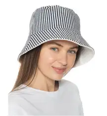 NEW Jenni Reversible Terry Cloth Hat Navy White Stripe One Size New w/Tag