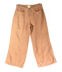 L'Agence Nude Pink Linen Wide Leg Cropped Pants High Waist Size 29 Trousers