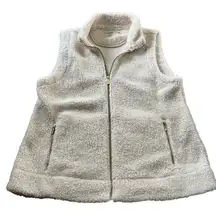 Calvin Klein Womens Sherpa Vest Full Zip Cream Gold Zippers Mock Neck Size Large