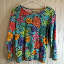 Anthony Resort women Vibrant Sea Life Print Long Sleeve Top. Cruise beach .