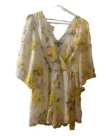bailey blue yellow brown floral short long sleeve romper  // size M
