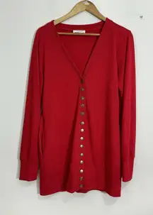 Womans Zenana V Neck Snap Front Long Sleeve Red Stretch Cardigan Sweater Large