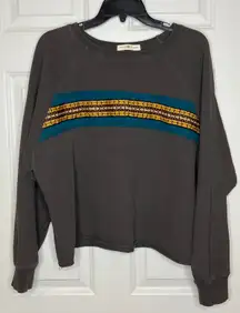 Natural Life‎ Gray Sweatshirt Blue Gold Embroidery Large / XL Raw Hem