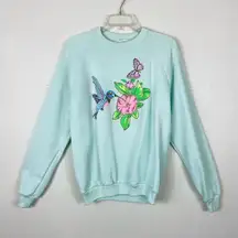 Vintage 80’s Mint Turquoise Hummingbird Sweatshirt