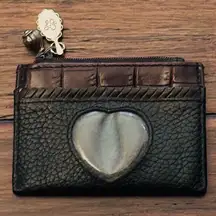 Brighton Premium Croco Pebbled Leather Heart Photo Coin Zip Card/ID Mini Wallet