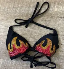 MYA Swimwear Black and Gold Flame Bikini Top Size Small