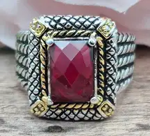 Retired Premier Designs MILAN Ring Size 8 Two Tone Silver & Gold Red Center Gift