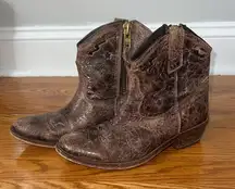 Steven by Steven Madden Distressed Brown Leather Western Ankle Boots