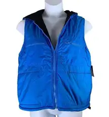 Marsh Landing Large Vest Reversible Blue Black Fleece Pockets Hooded Zip Up NEW