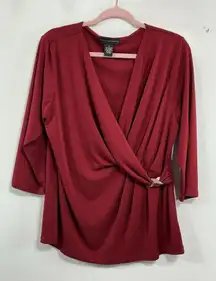 Womans Grace Elements Pullover Wrap Blouse XL Maroon 3/4 Sleeve V Neck