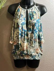 #294 Honey Belle, Cold shoulder, smock hem floral printed top size large