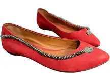 Schutz Simone Red Nubuck Ballet Flats –‎ Jeweled Snake Embellishment, Size 6B