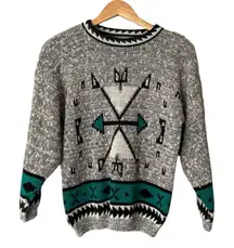 Vintage Adele Knitwear Teal Southwestern Compass Sweater Small Medium