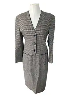 Vintage Miss Pendleton Navy Tan Houndstooth Pencil Skirt Blazer Suit Set sz 10