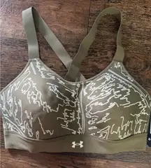 Under Armour High Support Sports Bra Graphic Print Crisscross Back Olive Green M
