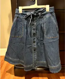 Eloquii Size 14 Blue Jean A LIne Skirt Front Tie Front Pockets