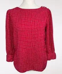 Vintage Jonathan Martin Red Blouse Puff Sleeve Retro Top Size XS