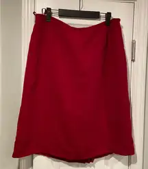 Red Lined Pleated Back Slit A Line Mini Skirt Size 14 Zip Back Flat Front