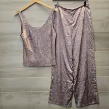 {M} VINTAGE Y2K Victoria's Secret Paisley Print Pink And Slate Gray Blue PJ Set