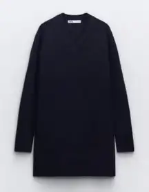 Zara Navy V-Neck Knit Sweater Midi Dress