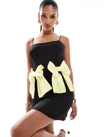 ASOS mini black dress with yellow bows