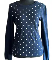 Tommy Hilfiger Womens Sweater Small Petite Navy Blue Polka Dot Crewneck