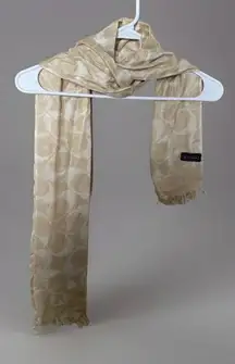 Coach Silk Neutral Signature Logo Printed Scarf Cashmere Silk Blend