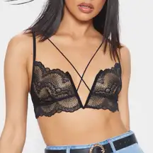 Black Lace V Wire Bralette Bra — Small — Plunge Sexy Lingerie — New