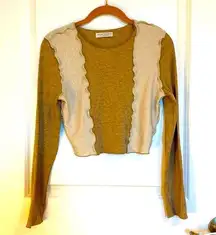 Paper and Crane cropped tan and cream long sleeved top