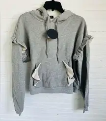 Lea & Viola Gray Ruffle Cropped Sweatshirt Pullover Hoodie New Size Small