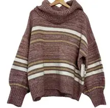 NWT Nine West Oversized Sweater Balloon Sleeve pink gold metallic stripe cowl