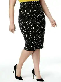 Alfani Plus Womens Polka Dot Knee-Length Scuba Skirt, Black/White- Size 16W