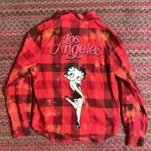 BETTY BOOP RED BLEACHED FLANNEL BUTTON UP