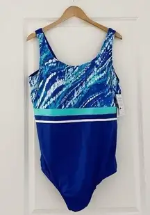 Swimsuits for All Colorblock Mixed Print One Piece Swimsuit