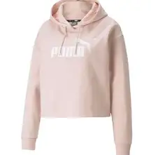 Puma powder pink relaxed fit cropped spell out logo hoodie size M
