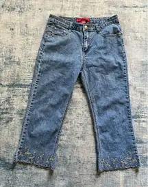 Cos Embroidered Rhinestone Accent Pedal Pusher Cropped Jeans Size 6