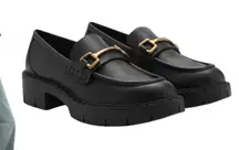 Mango Lug Sole Leather Loafer with Metallic Detail Black Size 38/ 7.5