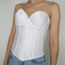 Vintage Empire Intimates White Satin Long Line Bustier Corset Bra Top