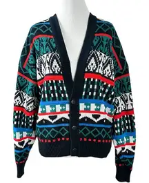 Vintage 70s Sasson Fair Isle V Neck Cardigan Sweater Oo La La Small Retro