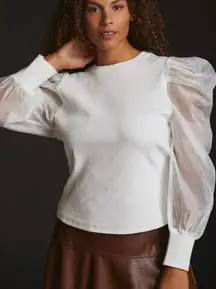 Anthropologie Dolan Sheer Puff Sleeve Ribbed Blouse Top Women’s XL