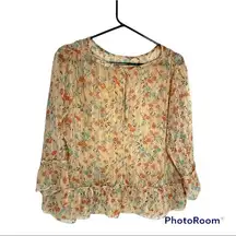 Pink Stitch Women's Floral Print Sheer Top Size Large