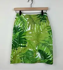 Anthropologie Vanessa Virginia Talipot Green Palm Leaf Pencil Skirt, 0P